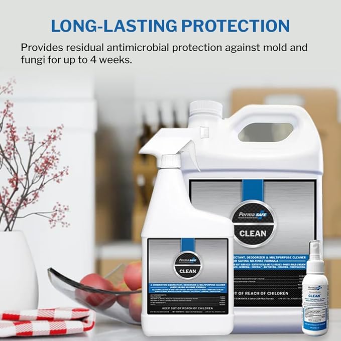 PermaSafe CLEAN 1-Step Disinfectant, Deodorizer & All-Purpose Cleaner; Soft, Hard & Food Surface Sanitizer; Kills 99.9% of Bacteria, Viruses, Molds - Child, Pet, Planet & All Surface Safe (3oz 2-pk)