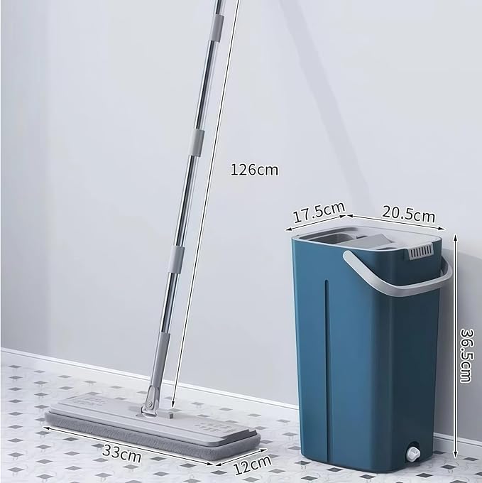 Spin Mop and Bucket Set, 2 Mops & 8 Microfiber Pads, with Wringer and 360° Rotating Head for Floor Cleaning, Hands-Free Wash for Hardwood Tile Laminate(Blue)