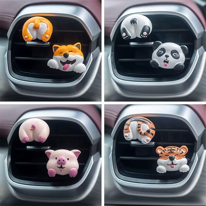 Cute Air Vent Clips Car Accessories, Creative Animal Head and Tail Cartoon Car Air Freshener Vent Clip Car Fragrance Diffuser Perfume Clips Air Conditioner Outlet Vent Clips Decorations, Dog