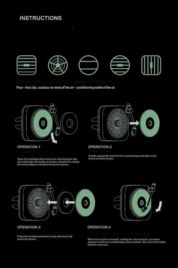 Car Air Freshener in Retro Record Player Design, CD Decorative Diffuser with Rotating Mechanism, Vintage-Inspired Aroma Diffuser for Car Vent (Green)
