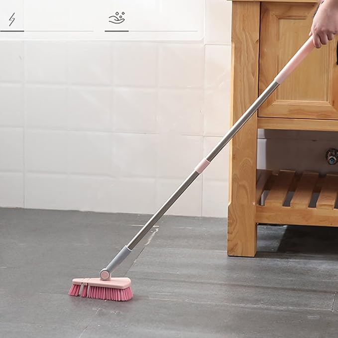 Cleaning Brush with Long Handle Floor Scrubbers for Tub Tile Cleaning Supplies Scrub Brush for Bathroom Bathtub Toilet Floor Kitchen Apartment Essentials forfor Women Men (Pink)
