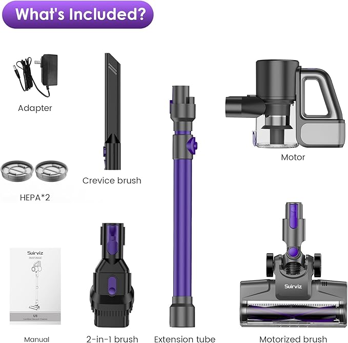 Cordless Vacuum Cleaner, 40KPA/500W/35Mins, Powerful Suction with Green LED Dust Detection, Stick Vacuum Self-Standing, Lightweight Handheld Vacuum for Pet Hair, Carpet & Hard Floor