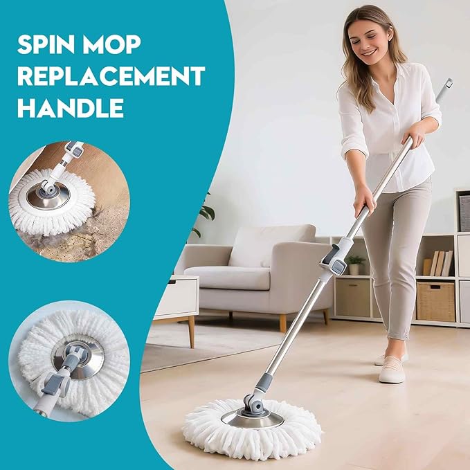 Spin Mop Replacement Handle 360° Rotation Adjustment 53.5-inch Telescopic Mop Replacement Pole Durable Stainless Steel Pad for Cleaning Various Household Surfaces