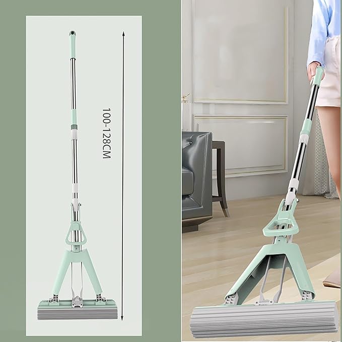 Floor Mop, Microfibre Flat Mop with Integrated Wringing System, Wet Dry and Dust Mop for Hardwood, Laminate & Tile,Stainless Steel Handle and Extension (Color : Green, Size : 1 Piece of Cloth)