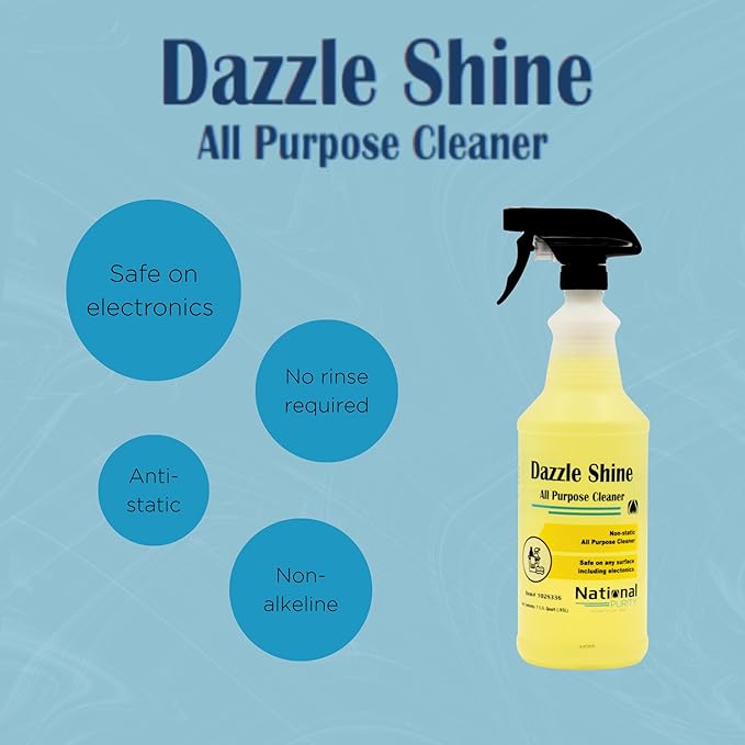 Dazzle Shine All Purpose Cleaner, Non-static, Safe for Electronics, Works on Glass, 32 oz Spray Bottle