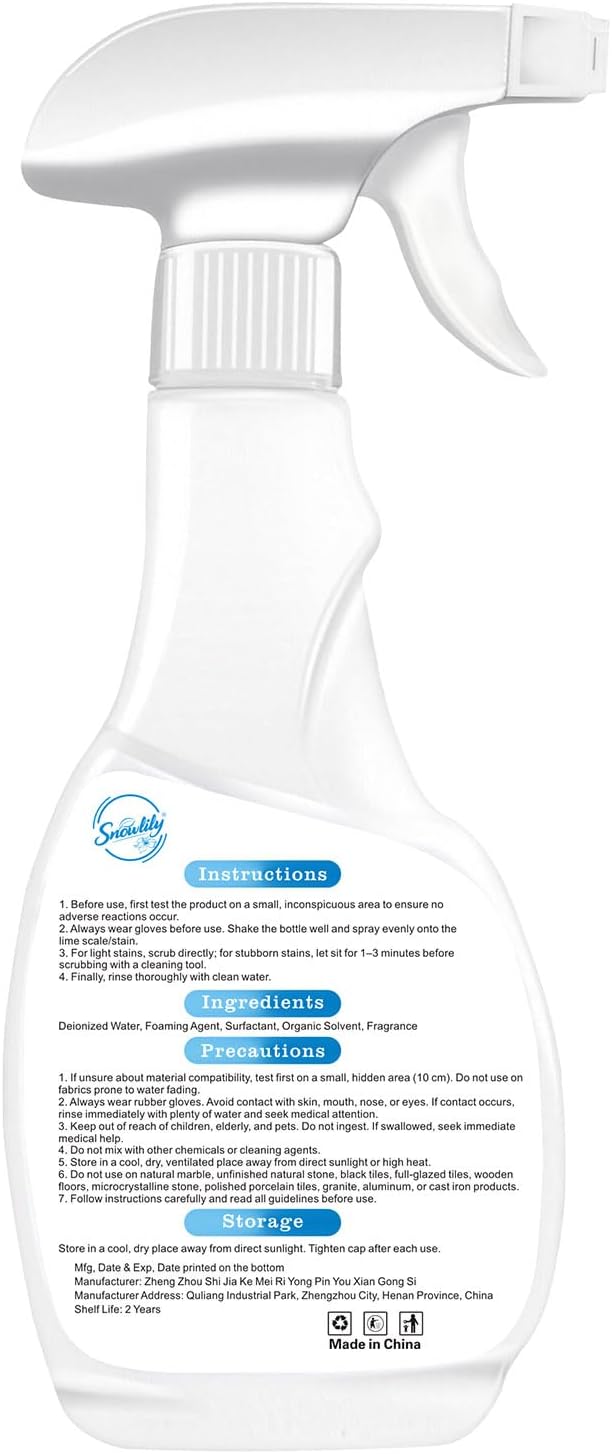 Snowlily Hard Water Stain Remover – 20 Oz Glass Shower Door Cleaner, Soap Scum & Calcium Remover for Windows, Tile, Grout, Toilet, Tubs – Bleach-Free Spray