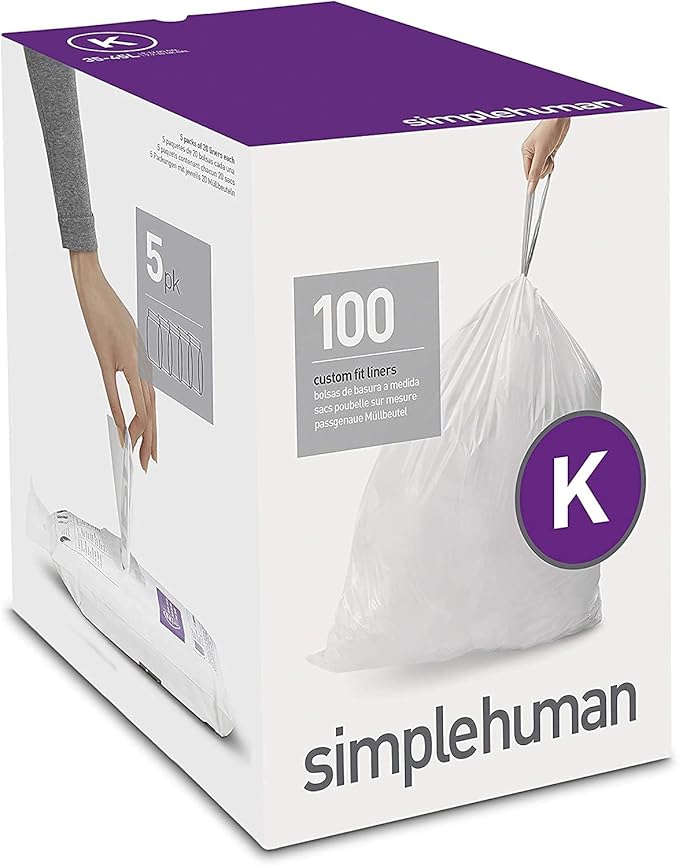 simplehuman Bulk Value Pack Code K Custom Fit Trash Can Liner 35-45 L / 9-12 Gallon, 200 Pack