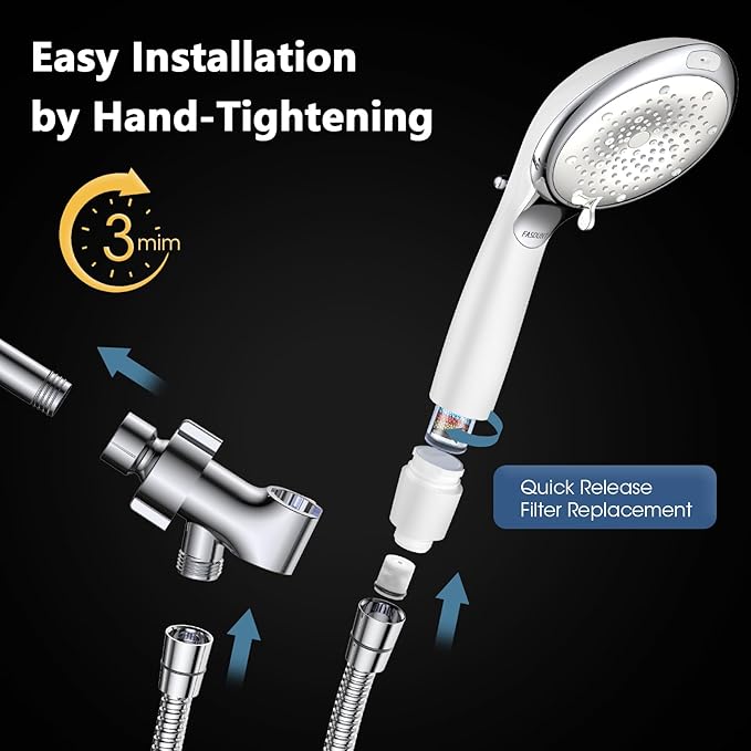FASDUNT Filtered Shower Head with Handheld, High Pressure 8-Mode Handheld Showerhead with Filters for Hard Water -Remove Chlorine, Built-in Power Wash, Extra Long 80" Hose & Adjustable Bracket