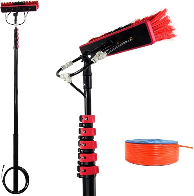 Glass Cleaning Brush Home Water Fed Telescopic Pole Kit Solar Panel Brush Rotating for Photovoltaic Panel,Window Cleaning Pole, 3.6-10.8M Water Fed Telescopic Brush, Water/Hose Fed Pole, Cle