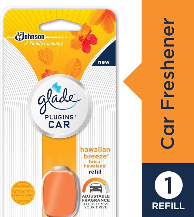Glade PlugIns Car Air Freshener Starter Kit, Hawaiian Breeze, 1 Warmer + 4 Refills
