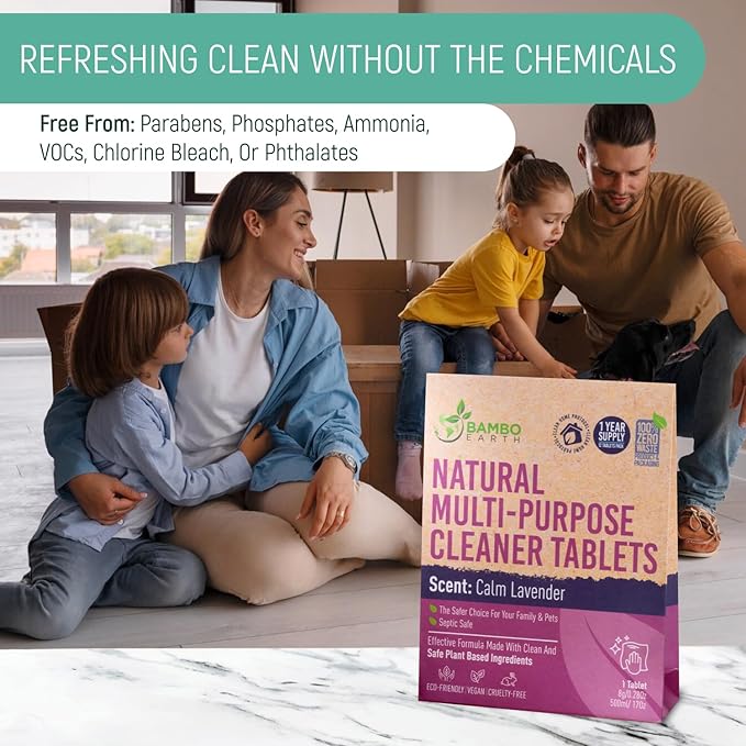 12 Pack Natural Multi-Purpose Cleaner - All Surface Multipurpose Cleaning Tablets Refill - Eco-Friendly Product & Cleaning Supplies - 1 Tablet = 17oz Spray (204oz Total) - Calm Lavender