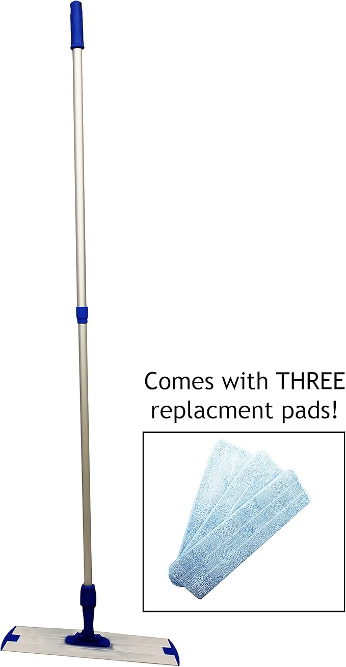 FMFR Microfiber Floor Mop Cleaning System 24-inch Dust Mop with 3 Reusable Pads for Hardwood Vinyl and Tile, 360-Spin Floor Mop Head - Telescopic Handle - Household Cleaning Tools