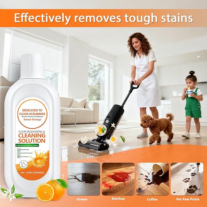 Floor Cleaning Solution Compatible with Tineco iFLOOR 2/3/5 & FLOOR ONE S3/S5/S6/S7 PRO, Low Foam Floor Cleaner for All Cordless Wet/Dry Vacuum & Robot Vacuums Mop (2 Bottle, Sweet Orange)
