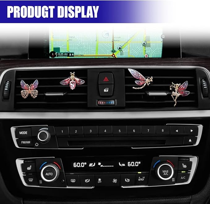 4PCS Bling Car Dashboard Air Vent Trim Clips, Sparkly Rhinestone Car Air Diffuser Clip, Cute Auto Interior Decoration Accessories for Women Present (Rose Red)