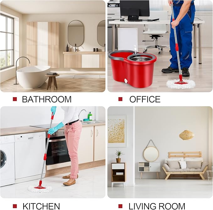 Spin Mop and Bucket with Wringer Set,Mop and Bucket Set for Floor Cleaning with 3 Mop Refills 61 inches Telescoping Rod for Office and Home use