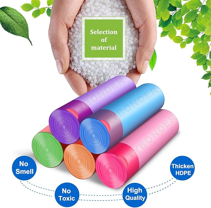 Small Trash Bags 2.6-6 Gallon Thicken Drawstring Trash Bags 4 Gallon Extra Strong Small Garbage Bags Unscented Wastebasket Liners Bags for Kitchen,Bathroom,Office,Home Trash Can 5 Color(80Counts)