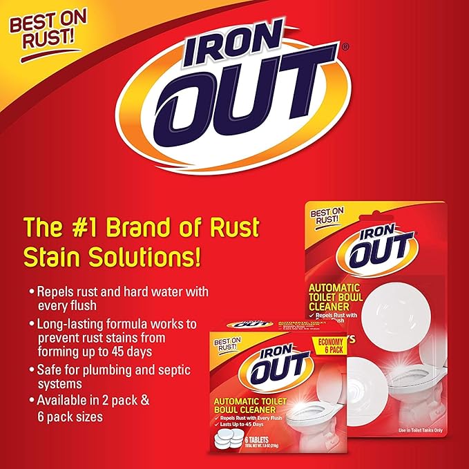 Iron OUT Automatic Bowl Repel Rust and Hard Water Stains with Every Flush, Household Toilet Cleaner