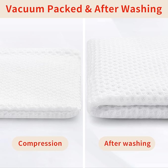 Homaxy 100% Cotton Waffle Weave Kitchen Dish Towels, Ultra Soft Absorbent Quick Drying Cleaning Towel, 13 x 28 Inches, 12-Pack, White