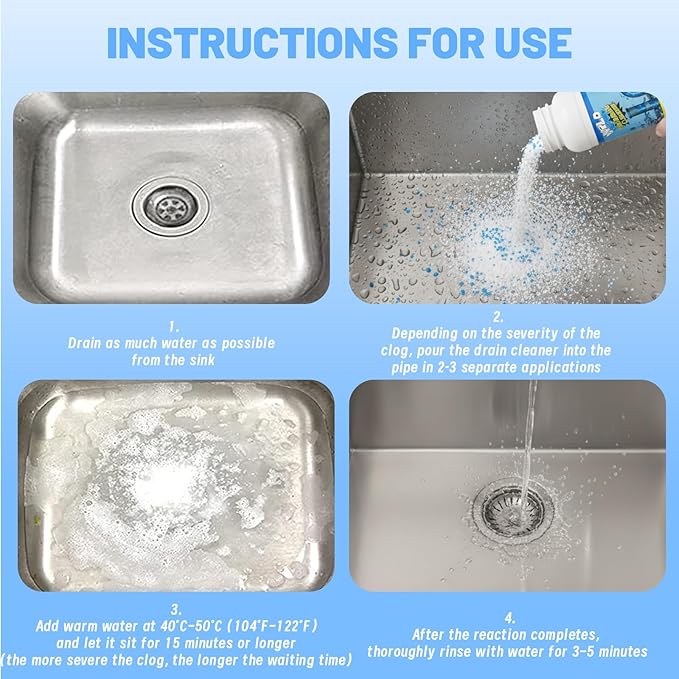 Drain Cleaner Powder, Powerful Pipeline Dredging Agent, Kitchen Unblocker, Sink and Drain Cleaner Powder for Kitchen Toilet(3Pcs)