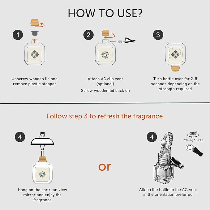 Llum Black Oud Hanging Car Air Freshener – Luxury Automotive Perfume Diffuser 10ml (0.34 fl oz), Long-Lasting Fragrance, Alcohol-Free Non-Toxic Car Scent, Glass Bottle With Wood Cap & AC Vent Clip