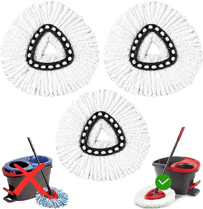 3 Pack Mop Head Replacement Compatible with Ocedar Triangle Swivel Mops,Spin Mop Replacement Head 100%
