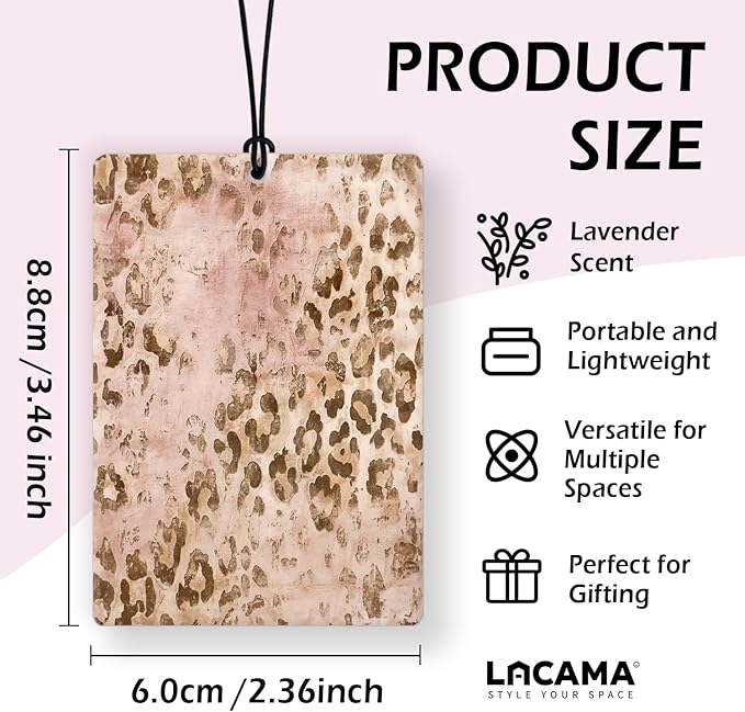 Lacama Retro Pink Cheetah Car Air Freshener 3Pcs, Retro Funky Cheetah Floral Luxury Club Cars Scents Air Freshener for Women Girls Gifts, Coquette Girly Car Accessories Interior Mirror Decor Hanging