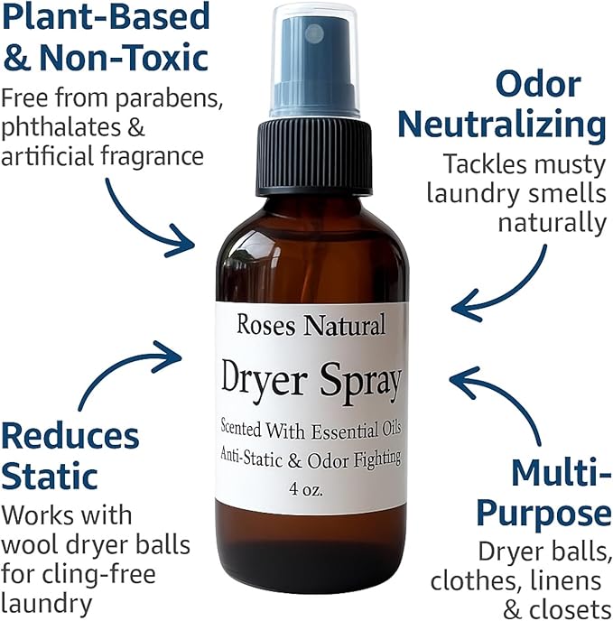 Natural Dryer Ball Spray, 4 oz, Patchouli, Lavender,Essential Oil Laundry Refresher, Fabric Freshener for Clothes, Linens & Wool, Anti-Static & Odor Neutralizer, Made in the USA (Minty)