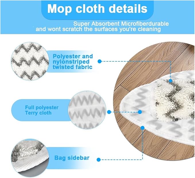 2PCS Replacement Microfiber Mop Pads Washable Reusable Refill for Hot Spray Steam Cleaning Tool(Blue)