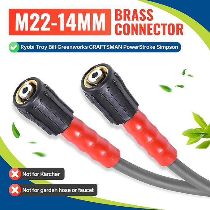 YAMATIC Upgraded Flexible Pressure Washer Hose 50FT 1/4", 3200 PSI Non-Kink Replacement with M22-14mm & 3/8" Quick Connect Adapters, Extension for Gas Power Washer Troy-Bilt Ryobi Honda Craftsman