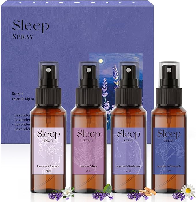 SCENTORINI Sleep Spray, 10.14 oz Calming Lavender Spray for Sleep, Lavender Essential Oil, 4 Pack Relaxing Aromatherapy Mist for Bedding Fabric, Room Spray Odor Deodorizer