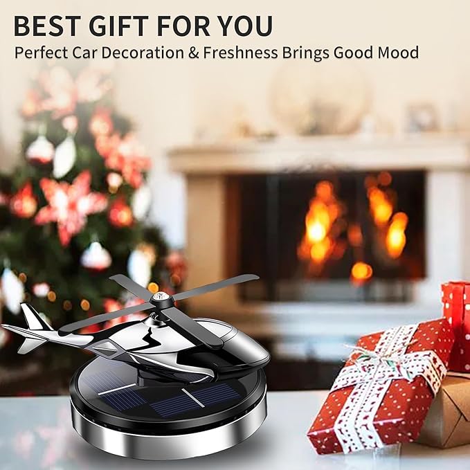 Car Air Freshener, Helicopter Solar Energy Rotating Aromatherapy Al Alloy Diffuser,Long-Lasting Fragrance, Interior Decoration Accessories Diffuser for Car and Home(Silver)