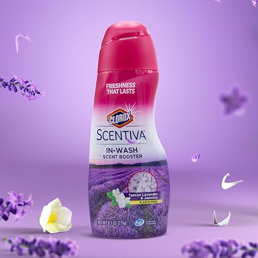 Clorox Scentiva Laundry Bundle in Tuscan Lavender & Jasmine Scent | Includes Clorox Scentiva Scented Dryer Sheets, Scent Booster Beads, and Fabric Softener