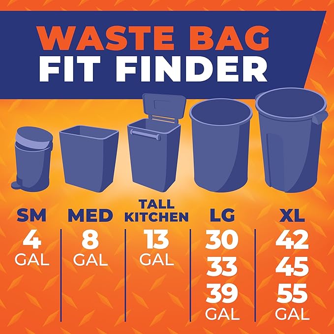 Hefty Steelsak Heavy Duty Large Trash Bags, Gray, Unscented, 39 Gallon, 30 Count