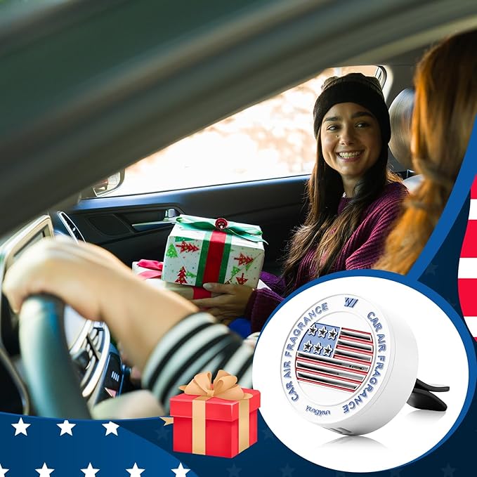 Yungyan Car Air Freshener Vent Clip, American Flag Diffuser Clip for Car, Patriotic Accessories for Memorial Day, Zinc Alloy Aromatherapy Vent Mountfor Vehicle Interior, Ocean Scent