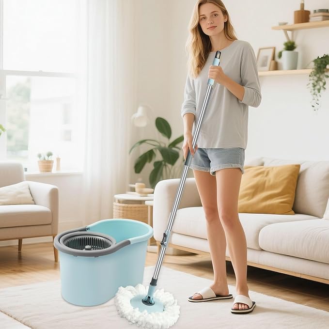 Spin Mop and Bucket, Mop and Bucket with Wringer Set for Home, 360 Spinning Mop Bucket Floor Cleaning Tool with 3 Microfiber Mop Replacement Head Refills,50" Extended Handle for Floor Cleaning Home