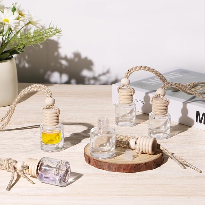 50 Pcs Car Hanging Air Freshener Empty Car Essential Oil Diffuser Bottles Pendant Glass Perfume Bottles Aromatherapy Fragrance Bottle Auto Ornaments Decor