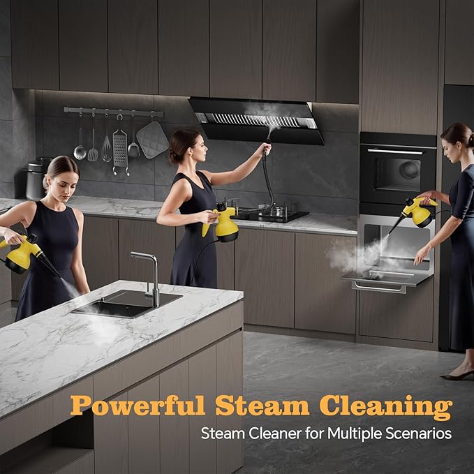 TICYACK Handheld Steam Cleaner, Steam Cleaner with 16 PCS Accessory & Safety Lock, Capacity, Multi-Surface Deep Cleaning for Home, Car, Bathroom, Grout, Floor, Window(Yellow)