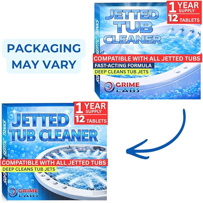 Jetted Tub Cleaner Tablets – Bathtub Jet & Pipe Cleaner for Whirlpool Baths, Spas & Hot Tubs, Deep Cleans Tub Jets, Septic Safe, 12 Tablets