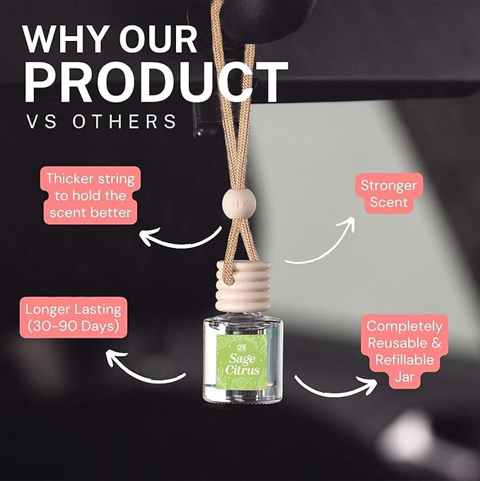 CE Craft Hanging Car Air Freshener – Fragrance Oil Diffuser with Essential Oils – Long-Lasting Aromatherapy Scents for Automobiles – 4 Pack