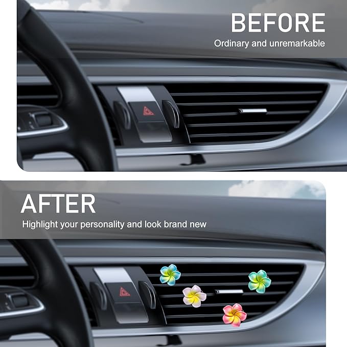 4PCS Flower Car Air Freshener Vent Clips, Cute Air Conditioning Outlet Clips, Colorful Pentapetal Flower Cars Vent Clip, Auto Air Vent Decoration Accessories (Purple+Green+Rose Red+Blue)