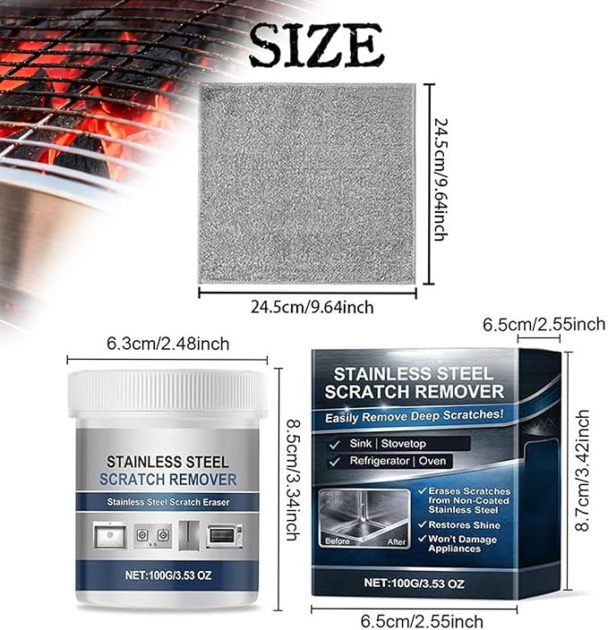 Stainless Steel Scratch Remover Kit, Multi-purpose Stainless Steel Scratch Remover Paste, 100g All-Purpose Restorer for Fridge Stove Faucet Appliance Aluminum Restoration Maintenance (1Pc)