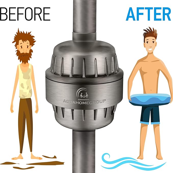 AquaHomeGroup 20 Stage Shower Head Filter with Vitamin C E A - High Output Filter to Reduce Chlorine - 2 Replacement Cartridges - Consistent Flow Showerhead Filter
