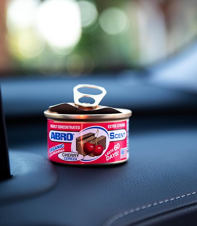 ABRO Scent 3-Pack Organic Air Freshener Can, Cherry Scent, 3 Spill Proof Blocks per Can, Ideal for Car Scents, New Car Smell, Lasts Up to 60 Days, Use in Home, Bathroom, Car or Office
