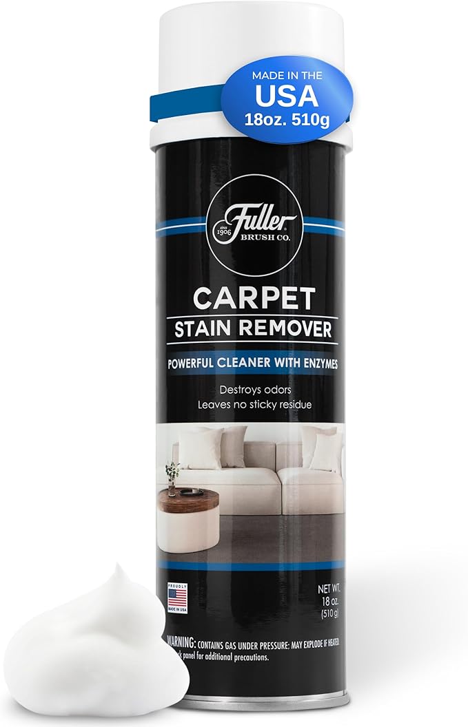 Fuller Brush Carpet Stain Remover – 18 oz Enzyme Foam Spot Cleaner for Carpets, Rugs & Upholstery – Removes Pet Stains, Coffee, Wine, Grease – Odor Eliminating (Pack of 1)