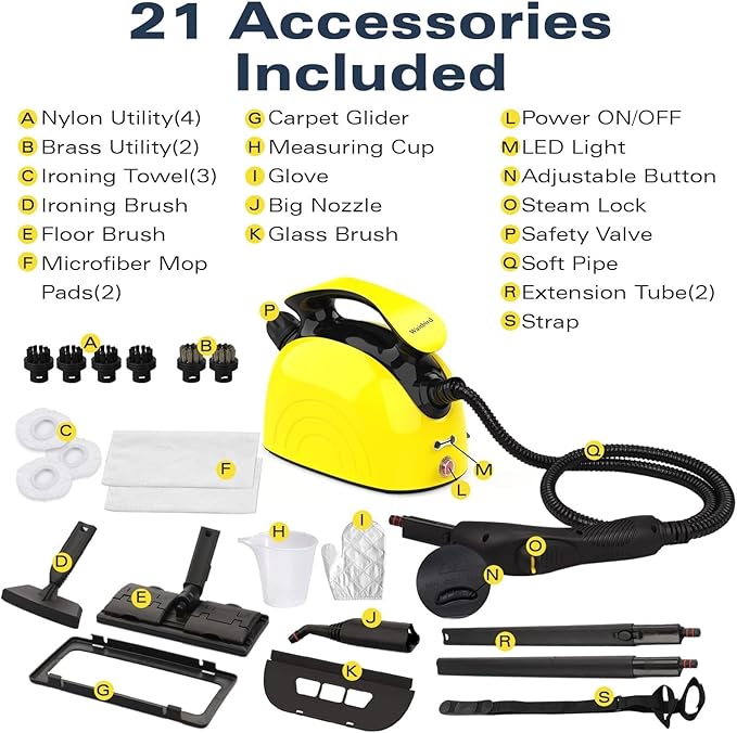 Steam Cleaner, Steam Cleaner For Home, Handheld Steamer For Cleaning With 21 Accessories, 248 °F High Temperature, Suitable for Grout, Floor. Sofas, Upholstery, Mop Replacement Pads