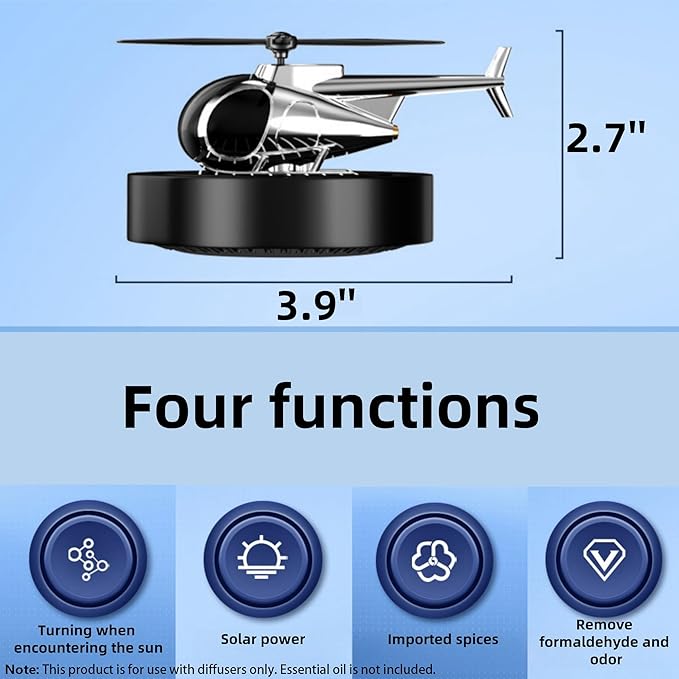 Car Diffuser Quiet & Stylish Helicopter Solar Dashboard Decor Auto-Rotating Air Purifier for Men & Military Enthusiasts Enhance Driving Experience (Red)
