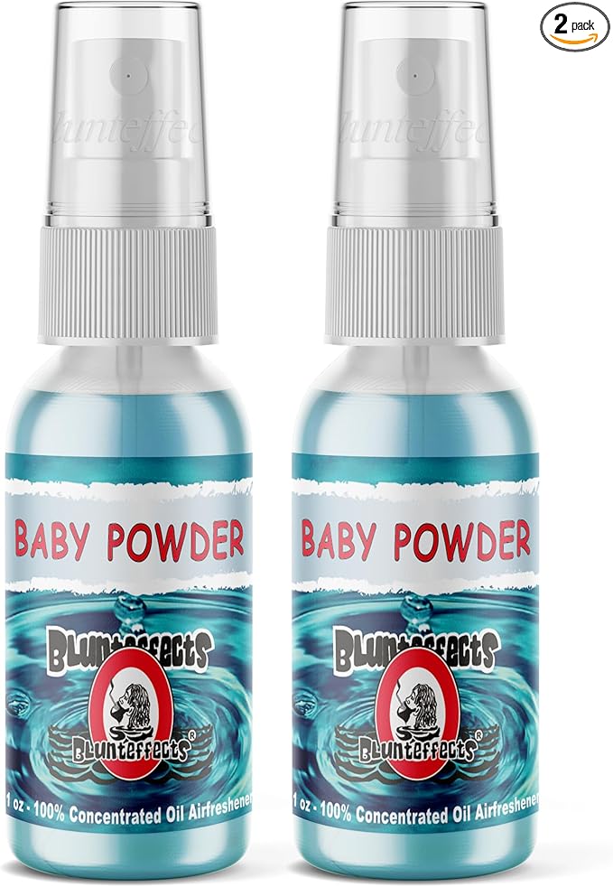 Blunteffects 100% Concentrated Air Freshener - 1 oz. Oil-Based Car/Home Spray - 2 Bottles - (Baby Powder)