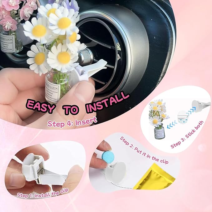 5 Packs Girl Girly Car Accessories for Women, Cute Car Decor Dashboard Decorations, Cute Flower Air Freshener Vent Clips, Auto Interior Dash Ornament Accessories