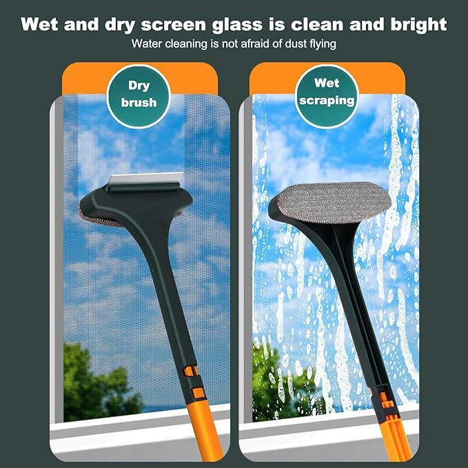 Two-in-1 Cleaning Brush, Cleaner, Window Screen Cleaning Brush, for Glass, Sofa & Walls, Thermo-Rubber Squeegee Edge, Wear-Resistant Tool