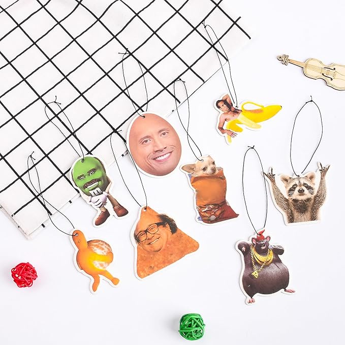 Pounchi Funny Meme Car Air Freshener Cards (8 Pack Refreshing Ice Scent) Funny Accessories for Car Interior Hanging Gift Rearview Pendant Supplies
